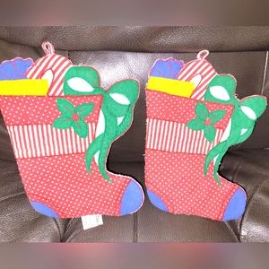 🎄 Vintage Christmas Stocking Shaped Potholders Set of 2 Holiday Decor